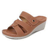 Sandalias de cuña para mujer – Punta abierta – Piel sintética – Tira remachada – Fáciles de poner