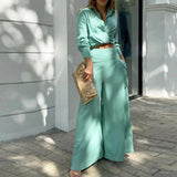 Conjunto de mujer: Pantalón ancho y cintura alta, blusa ajustada, tejido transpirable.