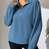 Top de mujer – Suéter informal – Corte holgado – Media cremallera – Mangas largas – Algodón suave