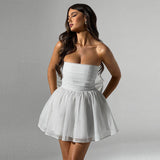 Vestido mini de mujer – Sin tirantes – Corte entallado – Tul brillante – Falda acampanada