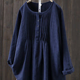Blusa de mujer - Botones delanteros con detalles plisados - Mangas largas - Corte relajado