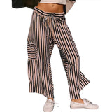 Pantalón ancho de mujer – Corte holgado – Rayas verticales – Tejido transpirable – Cintura con cordón ajustable