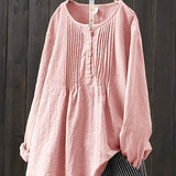 Blusa de mujer - Botones delanteros con detalles plisados - Mangas largas - Corte relajado