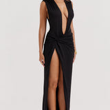 Elegante vestido de noche drapeado de estilo griego