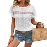 Carmela - Camiseta de mujer - Encaje hueco - Cuello redondo - Mangas murciélago