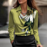 Blusa de mujer – Tejido lujoso – Cuello clásico – Mangas largas – Corte fluido