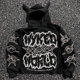 Sudadera con capucha y estampado de cuerno de diablo estilo Y2K