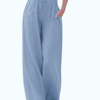 Pantalón ancho de mujer – Tejido transpirable – Corte holgado – Cintura con cordón – Bolsillos