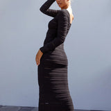 Vestido de punto para mujer – Corte entallado – Largo – Escote con abertura – Mangas largas