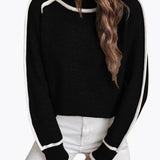 Sudadera de mujer – Corte holgado – Cuello alto – Mangas de rayas en contraste