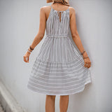 Vestido de verano para mujer – Algodón ligero – Corte evasé – Espalda abierta – Cinturón – Rayas