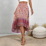 Falda de mujer – Corte fluido – Estampado floral paisley – Cintura elástica – Largo midi