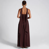 Vestido de noche para mujer – Sin tirantes – Cuerpo asimétrico – Falda con abertura fluida