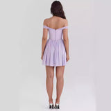 Vestido corto de mujer – Hombros descubiertos – Estilo patinador – Elegante lazo decorativo