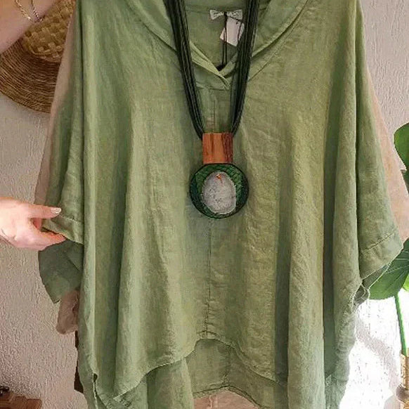 Blusa de mujer – Lino – Corte oversize – Con capucha – Larga – Estilo casual