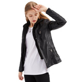 Chaqueta con capucha para mujer – Piel sintética – Corte entallado – Capucha desmontable – Bolsillos con cremallera