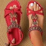 Sandalias planas para mujer – Estilo chancla – Detalle de cuentas bohemias – Suela acolchada