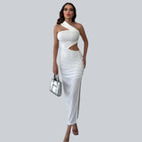 Elegante vestido largo asimétrico de un solo hombro con aberturas para mujer