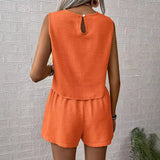 Conjunto de camiseta sin mangas y pantalones cortos para mujer – Corte holgado – Tejido ligero – Cintura elástica