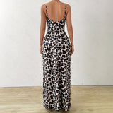 Vestido de mujer – Corte ajustado – Satén liso – Tirantes finos – Estampado animal – Maxi