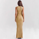 Vestido sin mangas para mujer – Punto acanalado – Corte entallado – Cuello alto – Largo sirena