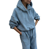 Conjunto de ropa de estar por casa para mujer: corte holgado, forro polar suave, cintura alta ajustable