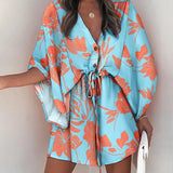 Vestido de mujer – Minivestido fluido – Mangas de mariposa – Escote en pico – Cintura con lazo