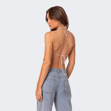 Top corto para mujer – Espalda abierta con lentejuelas – Escote pronunciado – Estilo sexy de noche
