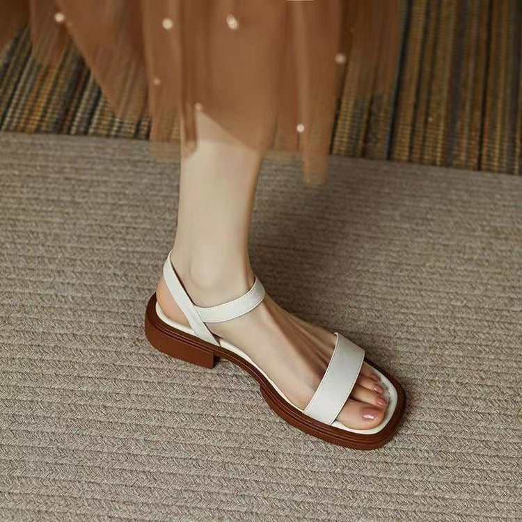 Sandalias planas para mujer – Punta abierta – Suela gruesa – Correa ajustable – Comodidad informal