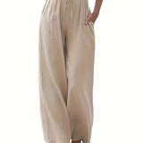 Pantalón ancho de mujer – Tejido transpirable – Corte holgado – Cintura con cordón – Bolsillos