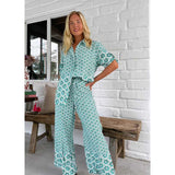 Conjunto de camisa y pantalón para mujer – Corte holgado – Estampado geométrico – Tejido transpirable