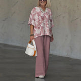 Conjunto casual para mujer: Camisa holgada de lunares y pantalón de algodón ancho y fluido.