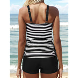 Tankini para mujer – Ajuste ajustable – Rayas náuticas – Escote redondo