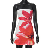 Vestido mini para mujer – Corte ajustado – Sin tirantes – Elegante estampado floral
