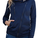 Sudadera de mujer – Corte entallado – Algodón – Capucha – Cierre de cremallera asimétrica