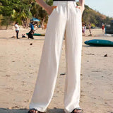 Pantalones anchos para mujer - Lino ligero - Cintura elástica - Comodidad elegante y transpirable