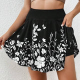 Falda pantalón de mujer – Estampado floral – Cintura elástica – Corte acampanado transpirable