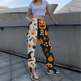 Pantalones de mujer – Corte recto relajado – Cintura elástica – Algodón – Estampado llamativo – Largo completo – Bolsillos