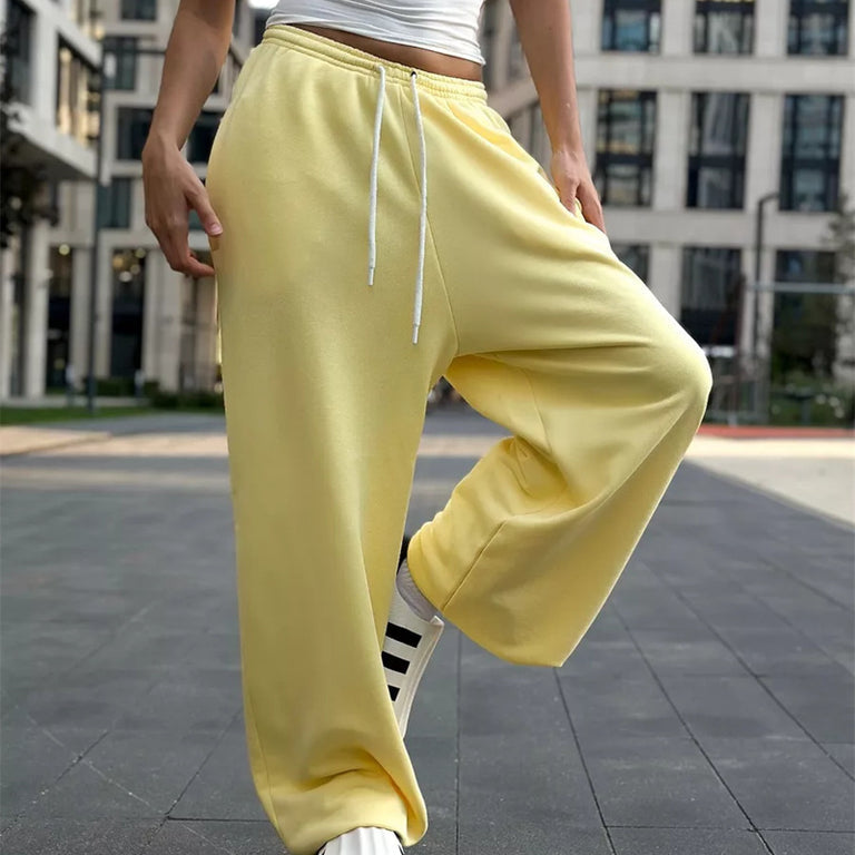 Pantalón ancho de mujer – Tejido de punto suave – Cintura elástica con cordón – Corte relajado
