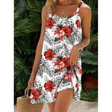 Vestido mini para mujer – Corte relajado – Algodón ligero – Estampado tropical – Tirantes finos