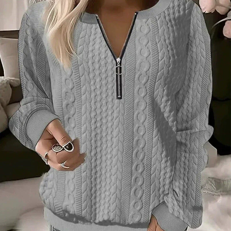 Sudadera de mujer - Punto texturizado - Corte holgado - Cuello con cremallera - Mangas largas