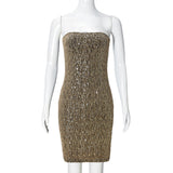 Minivestido de mujer – Sin tirantes – Corte ajustado – Lentejuelas brillantes – Vestido de noche elegante