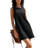 Vestido corto de mujer – Sin mangas – Espalda abierta – Corte fluido – Fibras naturales