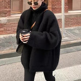 Cárdigan de mujer de gran tamaño – punto de mohair suave – cuello en V – bolsillos – hasta la mitad del muslo