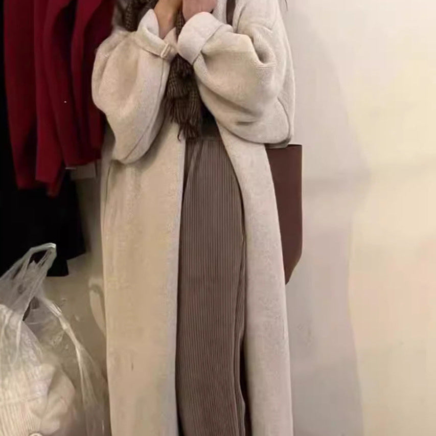 Abrigo tipo cárdigan para mujer – Corte oversize – Punto de lana – Largo hasta el tobillo – Parte delantera abierta