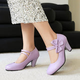 Zapatos de tacón de mujer – Punta cerrada – Doble tira – Lazo elegante