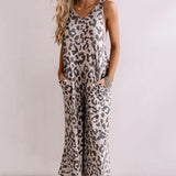 Mono sin mangas para mujer – Estampado de leopardo – Corte holgado – Piernas anchas – Cuello en V