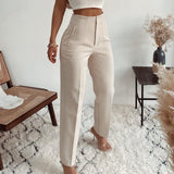 Pantalones de mujer – Corte ajustado – Cintura alta – Pliegues elegantes – Tejido fluido de primera calidad