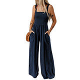 Mono de mujer – Hombros descubiertos – Top fruncido – Pernera ancha – Tejido de punto – Bolsillos
