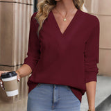 Blusa de mujer – Corte holgado – Tejido transpirable – Cuello en pico – Mangas largas